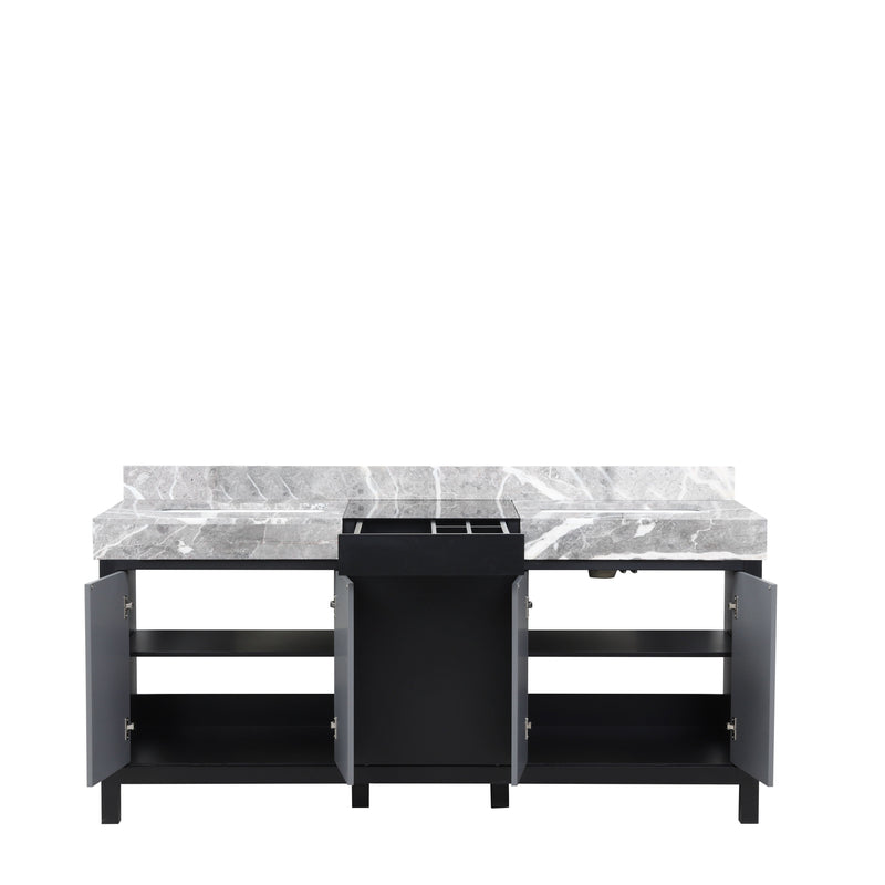 Lexora Zilara 72" Black and Grey Double Vanity, Castle Grey Marble Tops, and White Square Sinks - LZ342272DLIS000