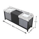 Lexora Zilara 80" Black and Grey Double Vanity, Castle Grey Marble Tops, White Square Sinks, and Balzani Gun Metal Faucet Set - LZ342280DLISFBG