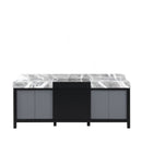 Lexora Zilara 84" Black and Grey Double Vanity, Castle Grey Marble Tops, and White Square Sinks - LZ342284DLIS000
