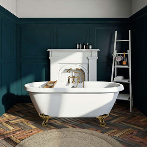Kingston Brass Aqua Eden 67-Inch Acrylic Clawfoot Tub, No Faucet Drillings, White/Brushed Brass VTDS672924JNH7