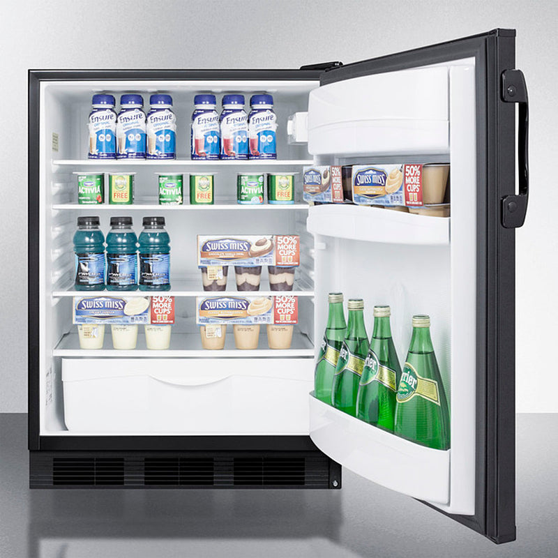 Accucold 24" Wide Built-In All-Refrigerator ADA Compliant with Automatic Defrost and Black Exterior