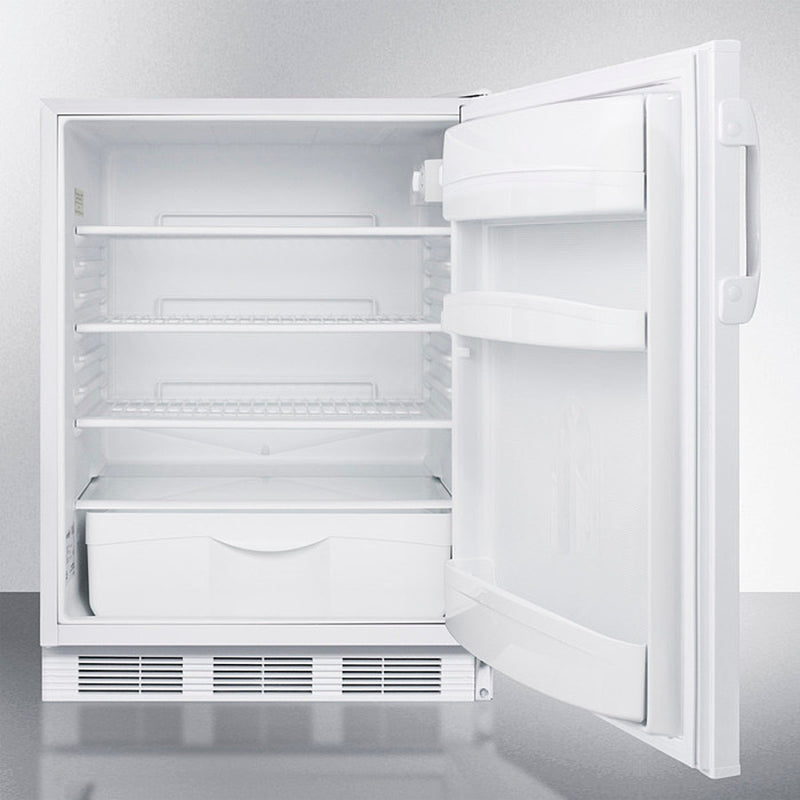 Accucold 24" Wide Built-In All-Refrigerator with Automatic Defrost and White Exterior ADA Compliant Open