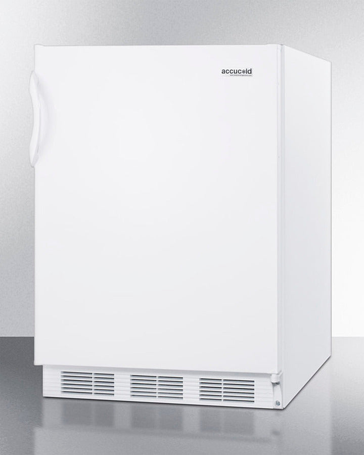 Accucold 24" Wide Built-In All-Refrigerator with Automatic Defrost and White Exterior ADA Compliant Angle