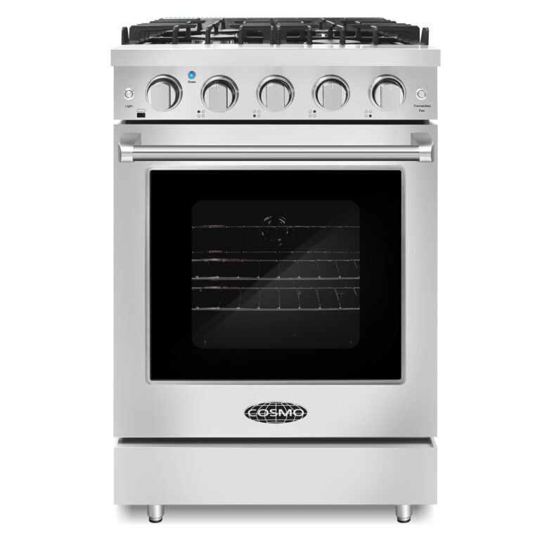 Cosmo 24 in. Slide-In Freestanding Gas Range with 4 Sealed Burners, Cast Iron Grates, 3.73 cu. ft. Capacity Convection Oven in Stainless Steel - COS-EPGR244
