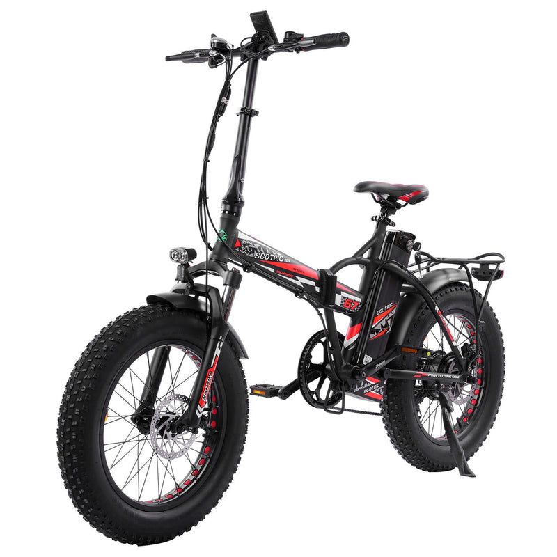 Ecotric 48V Fat Tire Portable and Folding Electric Bike with color LCD display-Black and Red
