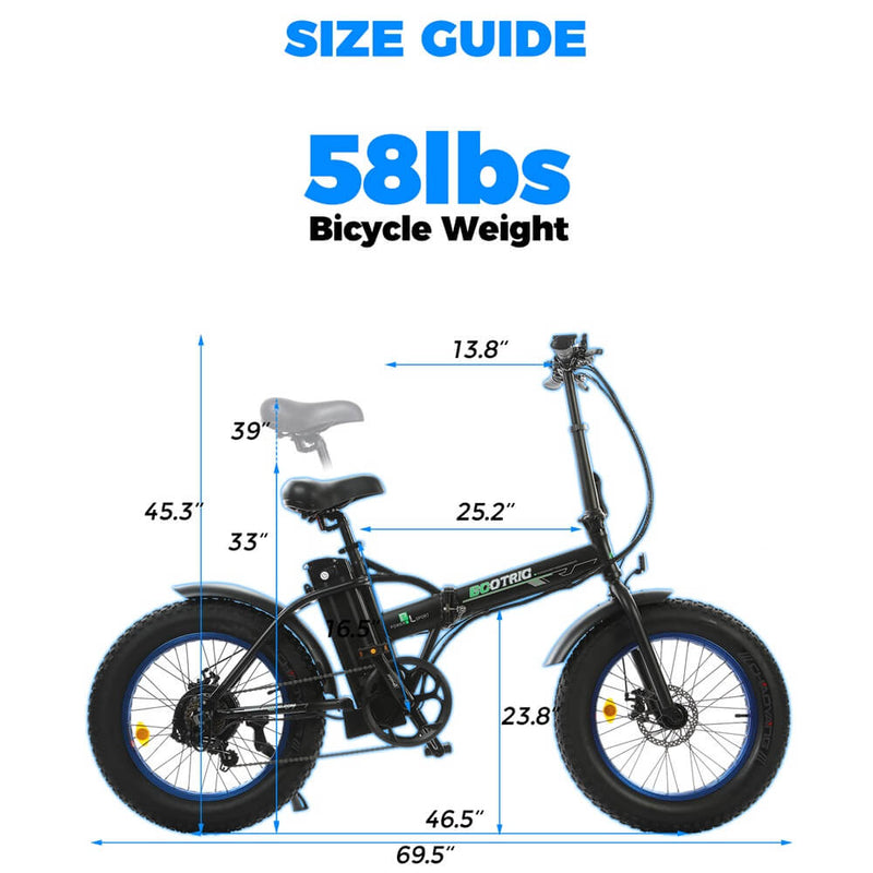 Ecotric 48V Fat Tire Portable and Folding Electric Bike with LCD display-Black and Blue