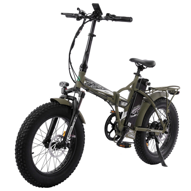 Ecotric Matt Green 48V Fat Tire Portable and Folding Electric Bike with Color LCD Display