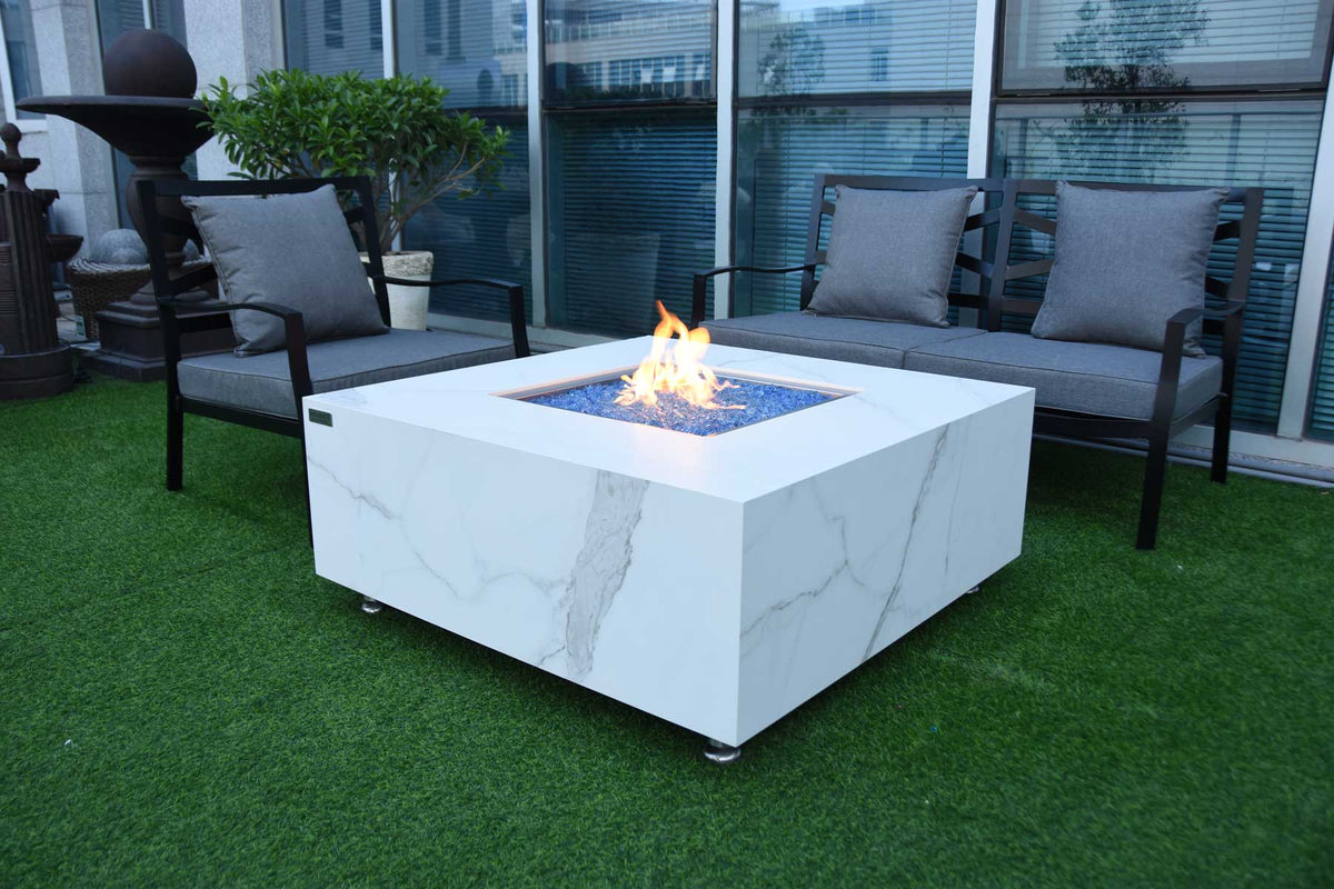 Elementi Bianco Porcelain Bulgaria black & Metal Frame Fire Table