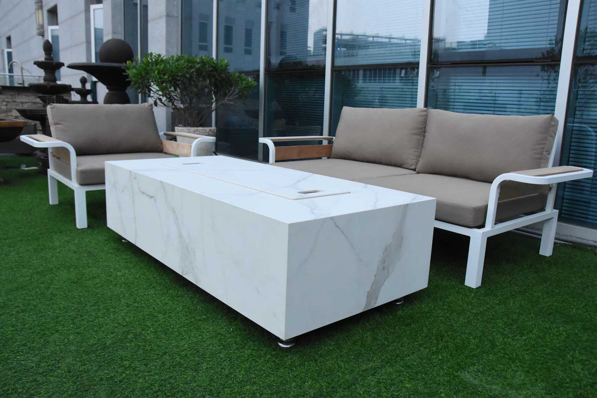Elementi Carrara Bulgaria black Porcelain & Metal Frame Fire Table 