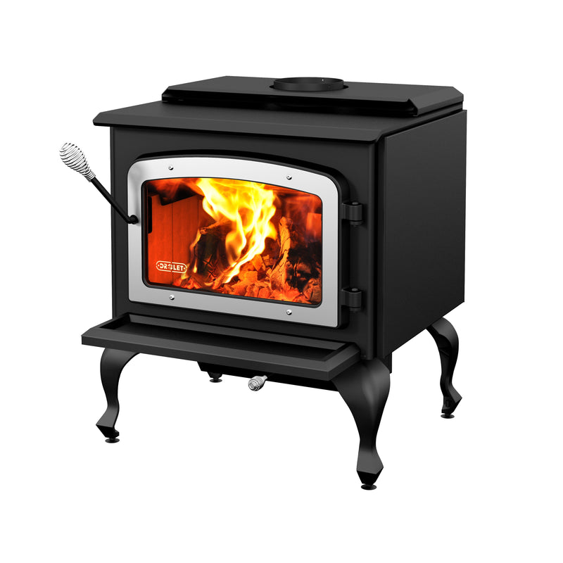 Drolet Escape 1800 Wood Stove on Legs - Brushed Nickel Door - DB03112