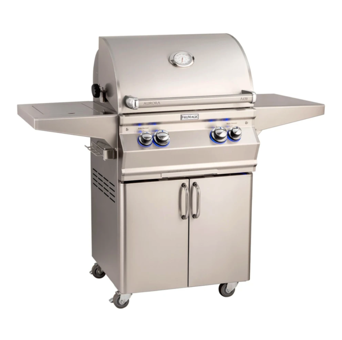 Fire Magic Aurora A430s 24-Inch Natural Gas Freestanding Grill w/ Flush Mounted Single Side Burner, 1 Sear Burner, Backburner, Rotisserie Kit and Analog Thermometer - A430S-8LAN-62 - Fire Magic Grills