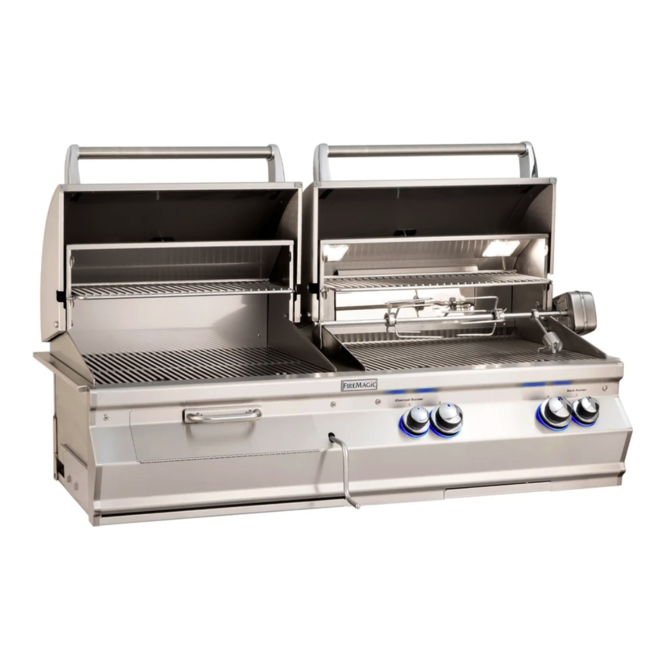 Fire Magic Aurora A830s 46-Inch Natural Gas and Charcoal Built-In Dual Grill w/ 1 Sear Burner, Backburner, Rotisserie Kit and Analog Thermometer - A830I-8LAN-CB - Fire Magic Grills