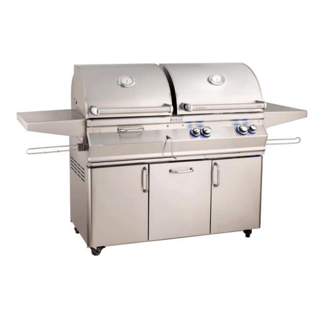 Fire Magic Aurora A830s 46-Inch Natural Gas and Charcoal Freestanding Dual Grill w/ 1 Sear Burner, Backburner, Rotisserie Kit and Analog Thermometer - A830S-8LAN-61-CB - Fire Magic Grills