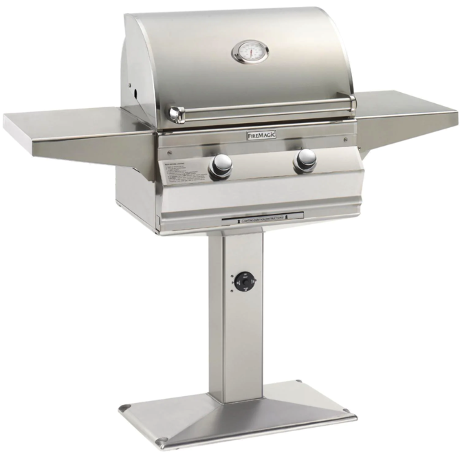 Fire Magic Choice Multi-User CM430S 24-Inch Propane Gas Grill With Analog Thermometer On Patio Post - CM430S-RT1P-P6
