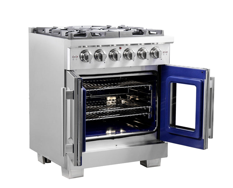 Forno 30″ Capriasca French Door Gas Range • 5 Sealed Dual-Ring Brass Burners • FFSGS6460-30