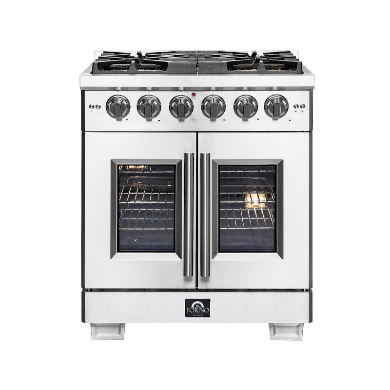 Forno 30″ Capriasca French Door Gas Range • 5 Sealed Dual-Ring Brass Burners • FFSGS6460-30