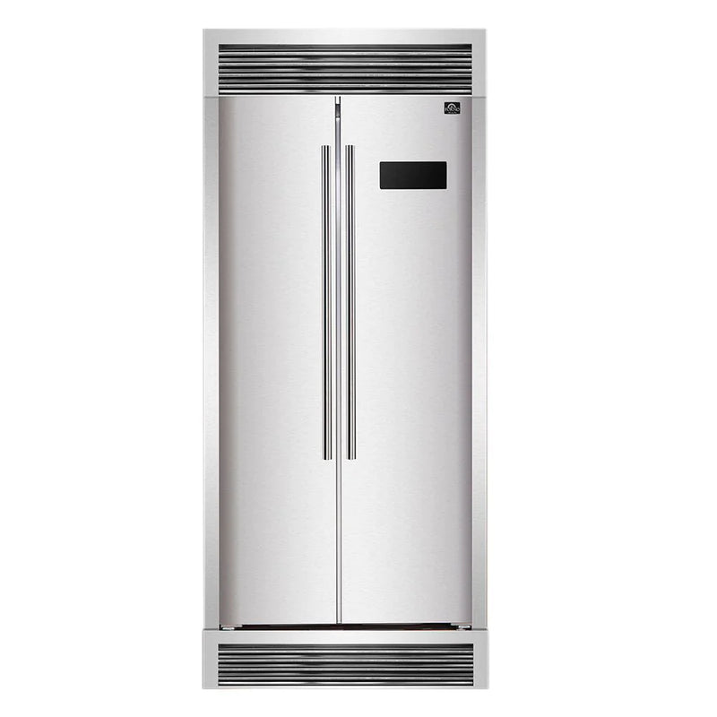 FORNO Salerno 33" Side by Side Built-in Refrigerator 15.6 cu.ft in Stainless Steel with Built-in Style Grille Trim Kit - FFRBI1805-37SG