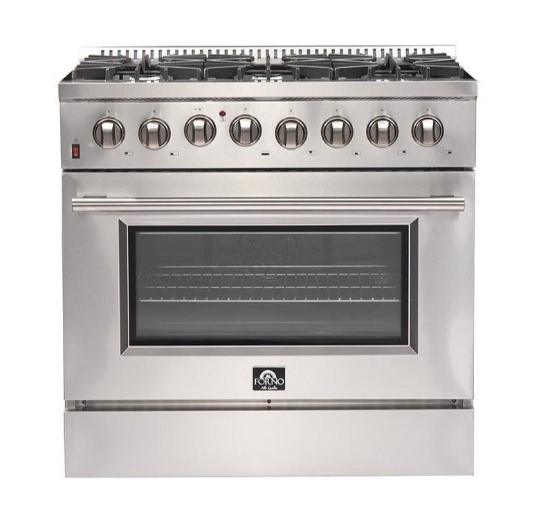 FORNO Maniago 36" Gold Freestanding Dual Fuel Range with 240v Electric Oven - 6 Burners and Convection Oven-FFSGS6156-36