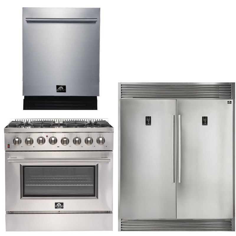 Forno Appliance Package - 36 Inch Dual Fuel Range, Dishwasher, 60 Inch Refrigerator, FDWBI-FFSGS6156-36