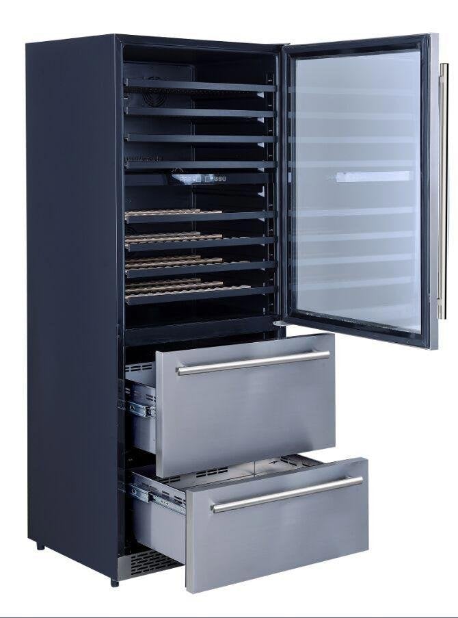 Forno Appliance Package - 36 Inch Dual Fuel Range, Wall Mount Range Hood, Wine Cooler, FWCDR-FFSGS6156-36