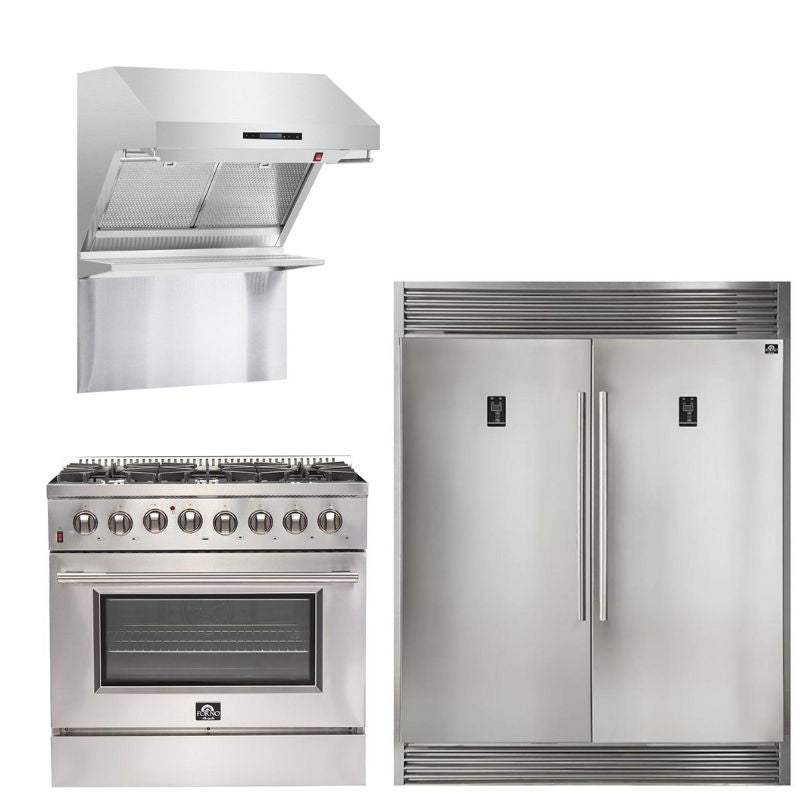 Forno Appliance Package - 36 Inch Gas Range, Range Hood, 60 Inch Refrigerator, 5029-FFSGS6244-36