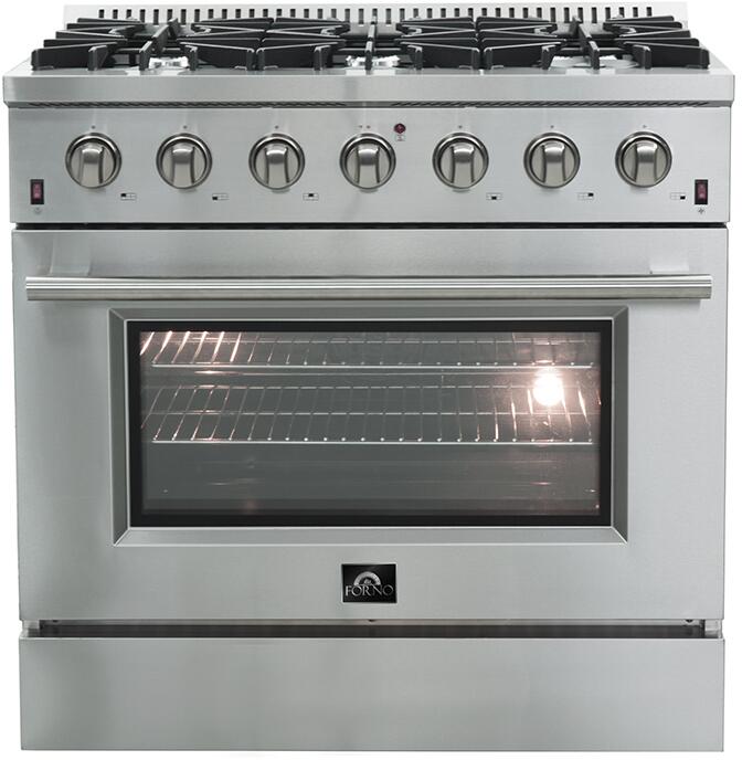 Forno Appliance Package - 36 Inch Gas Range, Range Hood, Refrigerator, Microwave Drawer, Dishwasher, Cook Top, FCTIN-FFSGS6244-36