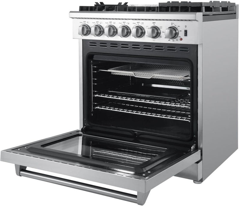 FORNO Lazio 30" Dual Fuel Range with 5 Burners, Air Fryer, Steam Cleaning, and Griddle FFSGS6196-30