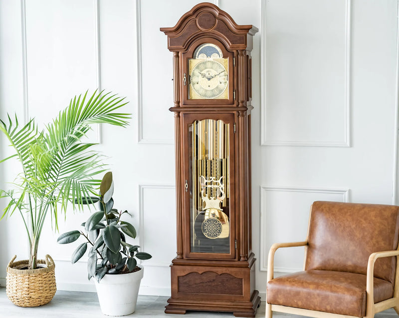 Hermle Temple Grandfather Clock Triple Chimes, Walnut - 01093031161