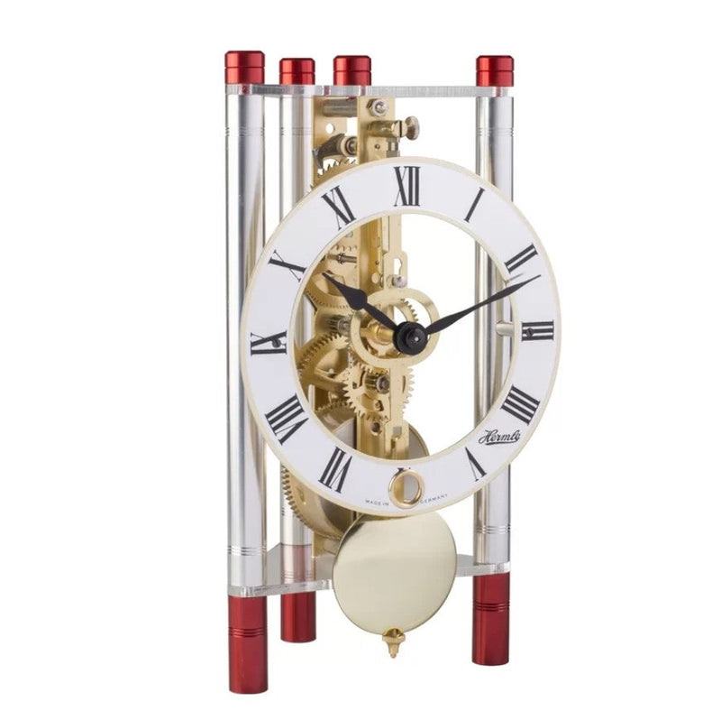 HermleClock Lakin Mantel Clock - Silver & Red / Gold Pendulum 23023T40721