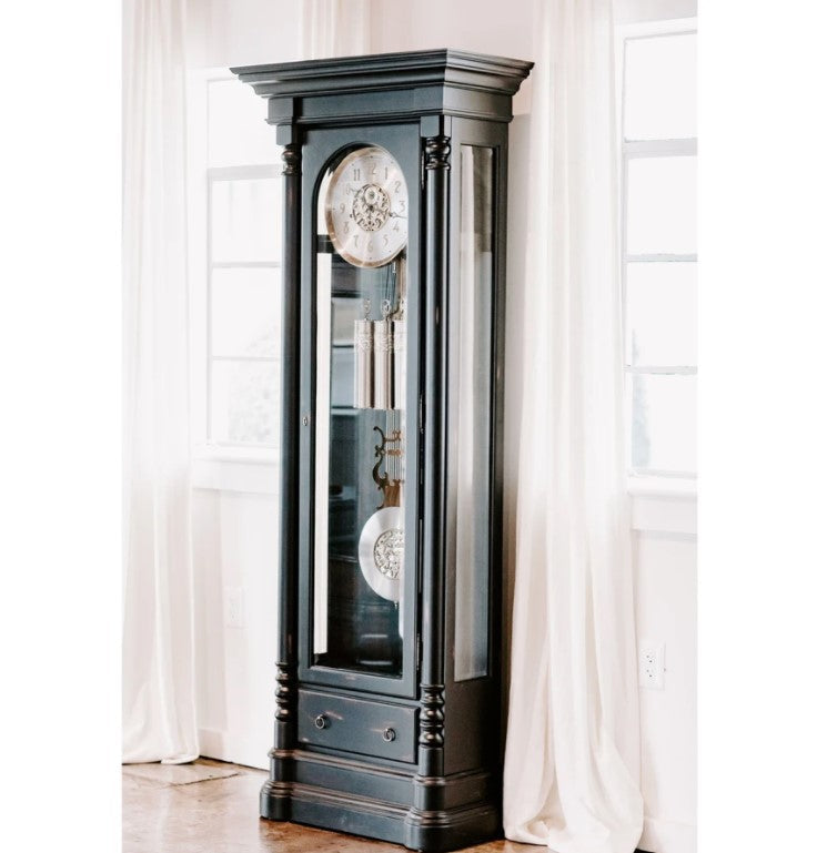 HermleClock Nicolette 85" Black Grandfather Floor Clock HNA010802741161