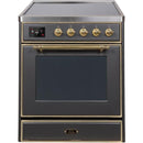 ILVE - Majestic II Series - 30 Inch Electric Freestanding Single Oven Range (UMI30NE3) - Matte Graphite with Brass Trim