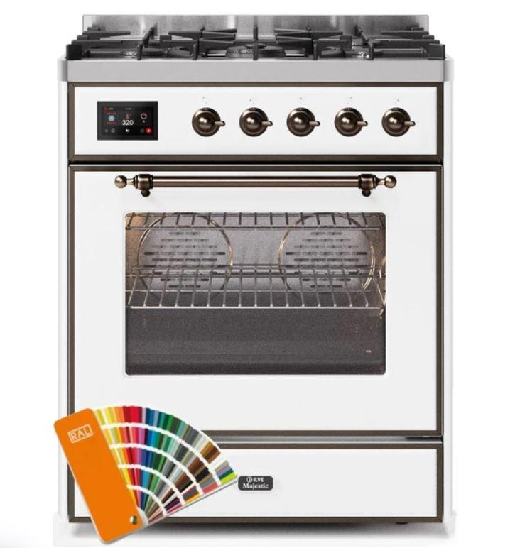 ILVE 30" Majestic II Series Gas Burner and Electric Oven Range with 5 Sealed Burners (UM30DNE3) - Matte Graphite with Bronze Trim