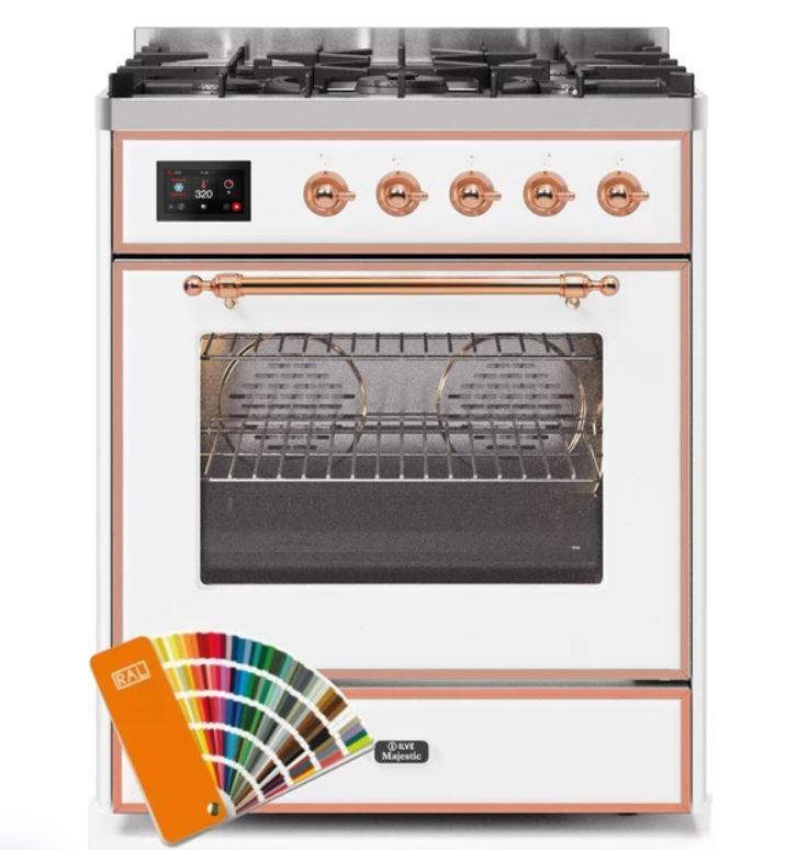 ILVE 30" Majestic II Series Gas Burner and Electric Oven Range with 5 Sealed Burners (UM30DNE3) - Custom Color with Copper Trim