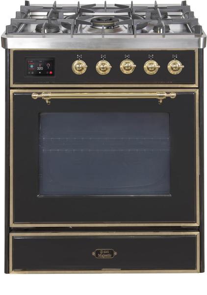 ILVE 30" Majestic II Series Gas Burner and Electric Oven Range with 5 Sealed Burners - Glossy Black