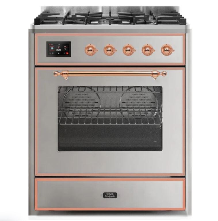 ILVE 30" Majestic II Series Gas Burner and Electric Oven Range with 5 Sealed Burners (UM30DNE3) - Stainless Steel with Copper trim