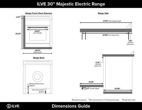 ILVE - Majestic II Series - 30 Inch Electric Freestanding Range (UMI30QNE3) Dimensions