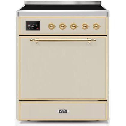 ILVE - Majestic II Series - 30 Inch Electric Freestanding Range (UMI30QNE3) - Antique White with Brass Trim