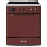 ILVE - Majestic II Series - 30 Inch Electric Freestanding Range (UMI30QNE3) - Burgundy with Bronze Trim