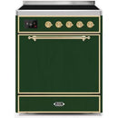 ILVE - Majestic II Series - 30 Inch Electric Freestanding Range (UMI30QNE3) - Emerald Green with Brass Trim