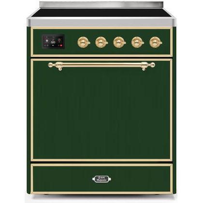 ILVE - Majestic II Series - 30 Inch Electric Freestanding Range (UMI30QNE3) - Emerald Green with Brass Trim