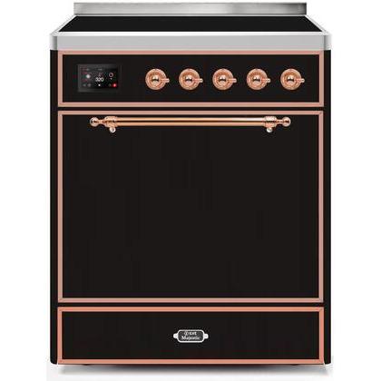 ILVE - Majestic II Series - 30 Inch Electric Freestanding Range (UMI30QNE3) - Glossy Black with CopperTrim
