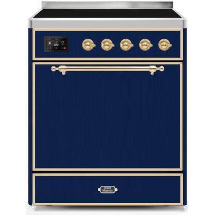 ILVE - Majestic II Series - 30 Inch Electric Freestanding Range (UMI30QNE3) - Midnight Blue with Brass Trim