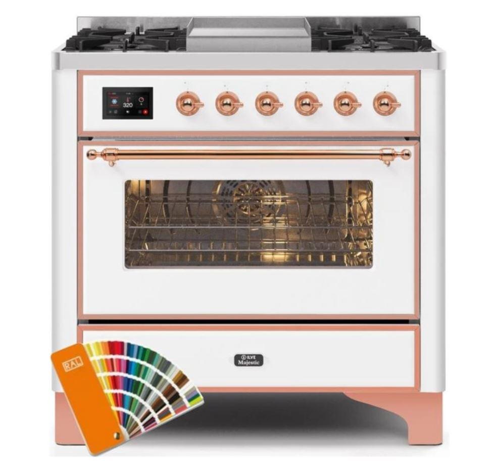 ILVE - Majestic II Series - 36 Inch Dual Fuel Freestanding Range Gas/Propane (UM09FDNS3) - Custom RAL Color Copper Trim