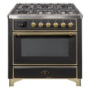 ILVE - Majestic II Series - 36 Inch Dual Fuel Freestanding Range Gas/Propane (UM09FDNS3) - Matte Graphite  Brass Trim