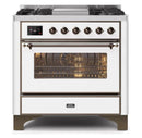 ILVE - Majestic II Series - 36 Inch Dual Fuel Freestanding Range Gas/Propane (UM09FDNS3) - White Bronze Trim