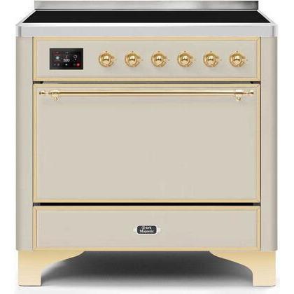 ILVE - Majestic II Series - 36 Inch Electric Freestanding Range (UMI09QNS3) - Antique White with Brass Trim
