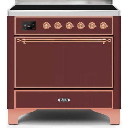 ILVE - Majestic II Series - 36 Inch Electric Freestanding Range (UMI09QNS3) - Burgundy with Copper Trim