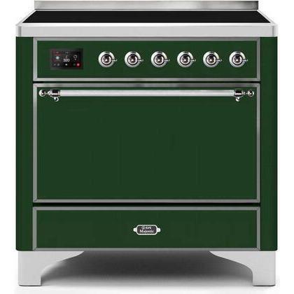 ILVE - Majestic II Series - 36 Inch Electric Freestanding Range (UMI09QNS3) - Emerald Green with Chrome Trim