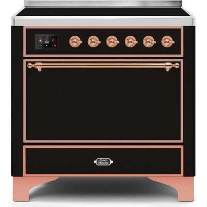 ILVE - Majestic II Series - 36 Inch Electric Freestanding Range (UMI09QNS3) - Glossy Black with Copper Trim