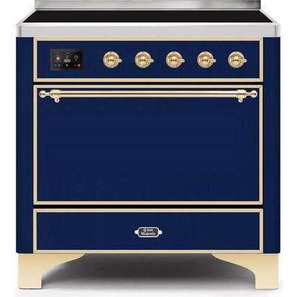 ILVE - Majestic II Series - 36 Inch Electric Freestanding Range (UMI09QNS3) - Midnight Blue with Brass Trim